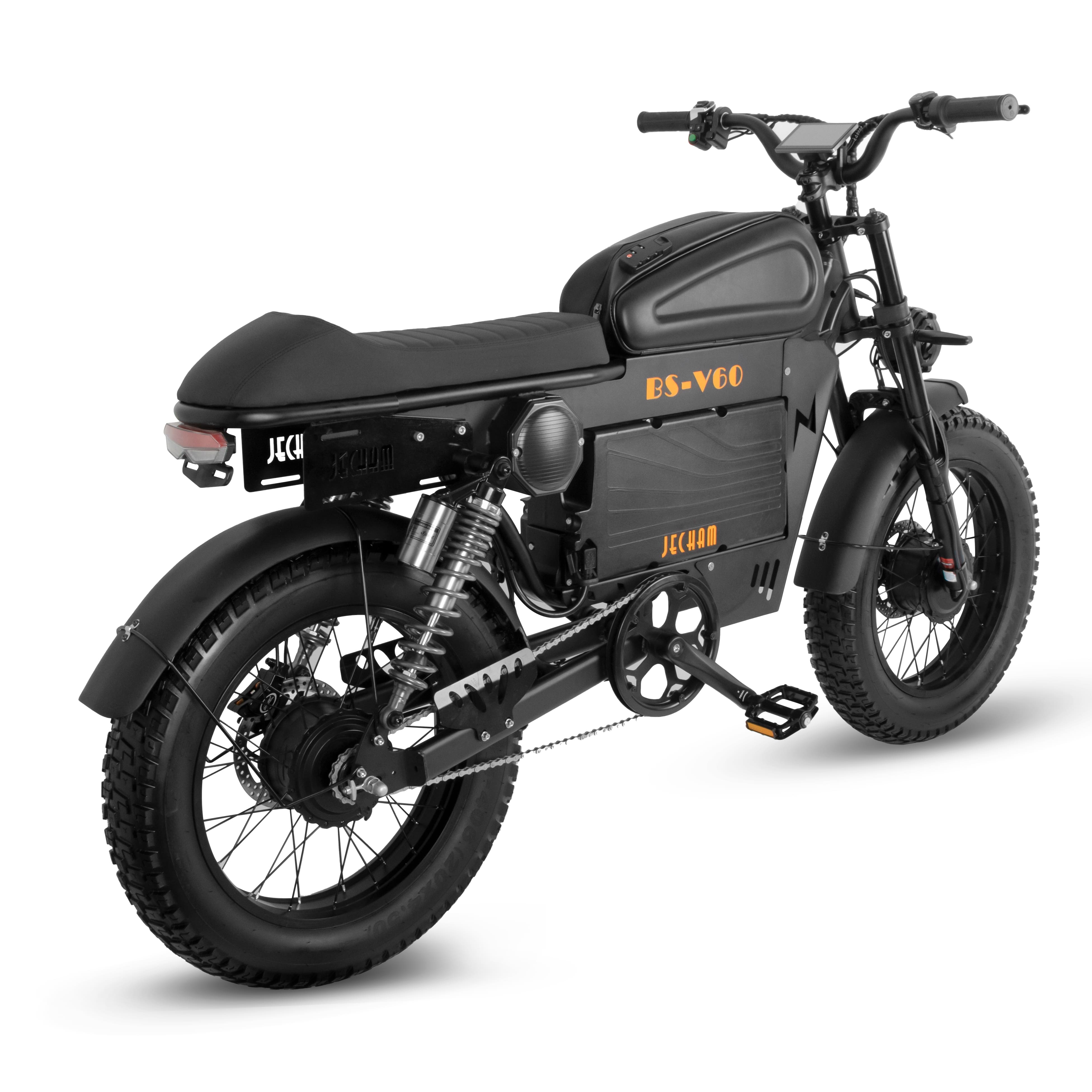 Black electric motorcycle three-quarter side view with front disc brake and headlight.