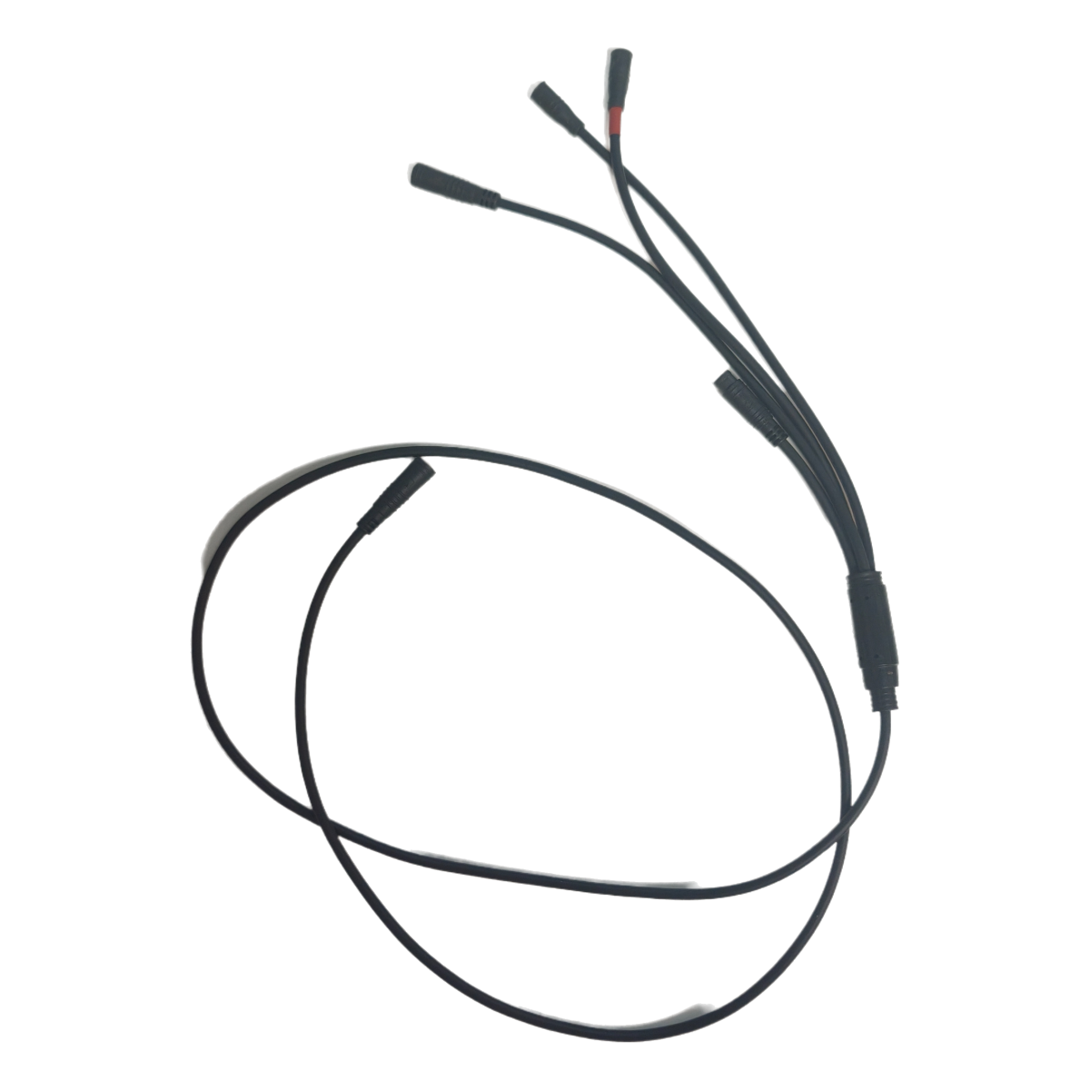 Ebike auxiliary line wire harness with three dark cables and connector tips
