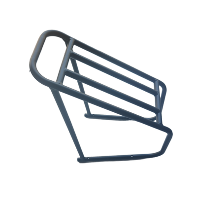 Rear e-bike rack with metal wire platform and side rails, dark finish