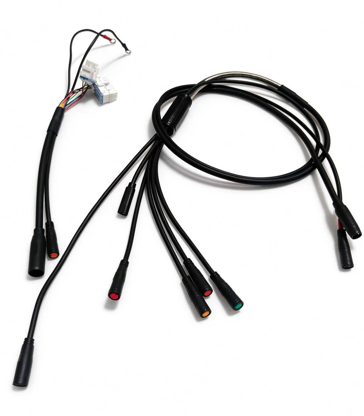 Black waterproof mainline cable harness with multiple connectors and red/green indicator tips
