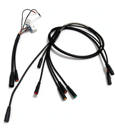 Black waterproof mainline cable harness with multiple connectors and red/green indicator tips