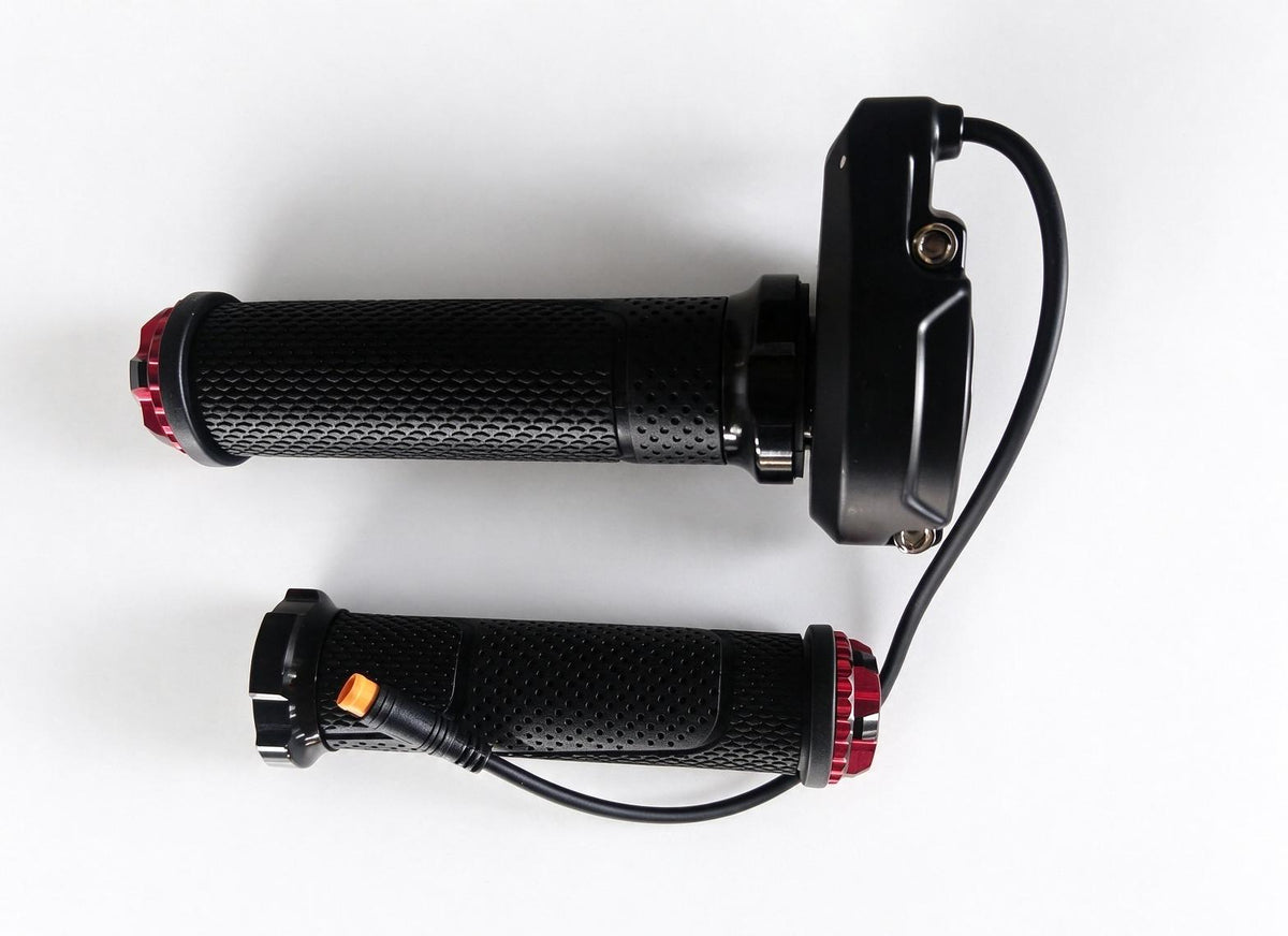 QF200 throttle grips and cable, showing the side of the control housing