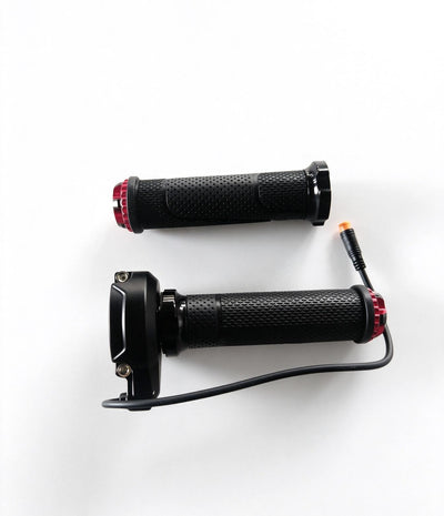 QF200 throttle set laid horizontally, with textured grips and red end accents