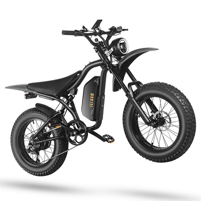 QL200 electric dirt bike with black frame, headlight and fork, side battery, knobby tires