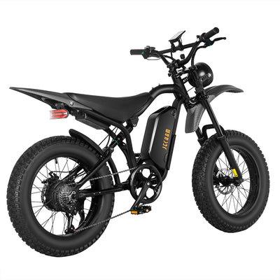 QL200 electric dirt bike, black frame, rear light and seat, side battery, knobby tires